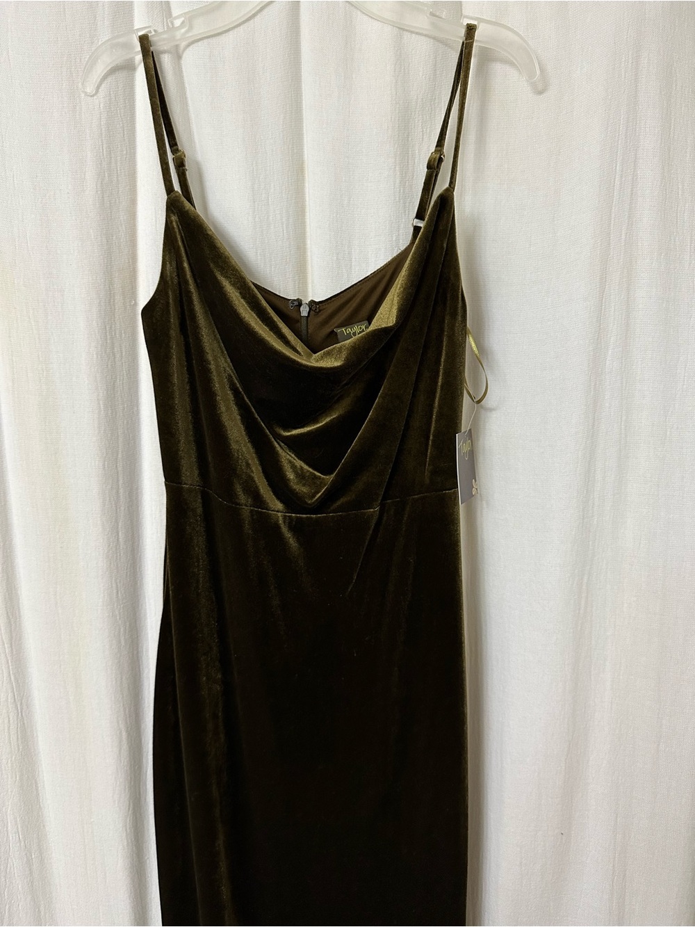 Taylor Olive Velvet Cowl Slip Dress